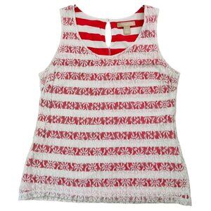 Lace Overlay Striped Sleeveless Top Sz S Banana Republic Red White Majesty